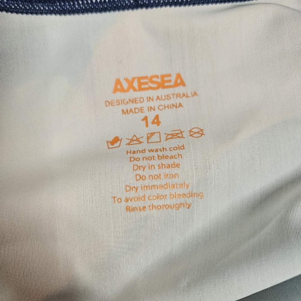 Axesea Siren Blue Long Sleeve One Piece Swimsuit  14 with Front Zipper UPF 50+‎ - Picture 5 of 13